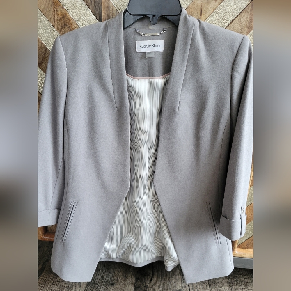 Calvin Klein Light Gray Open Front Blazer
